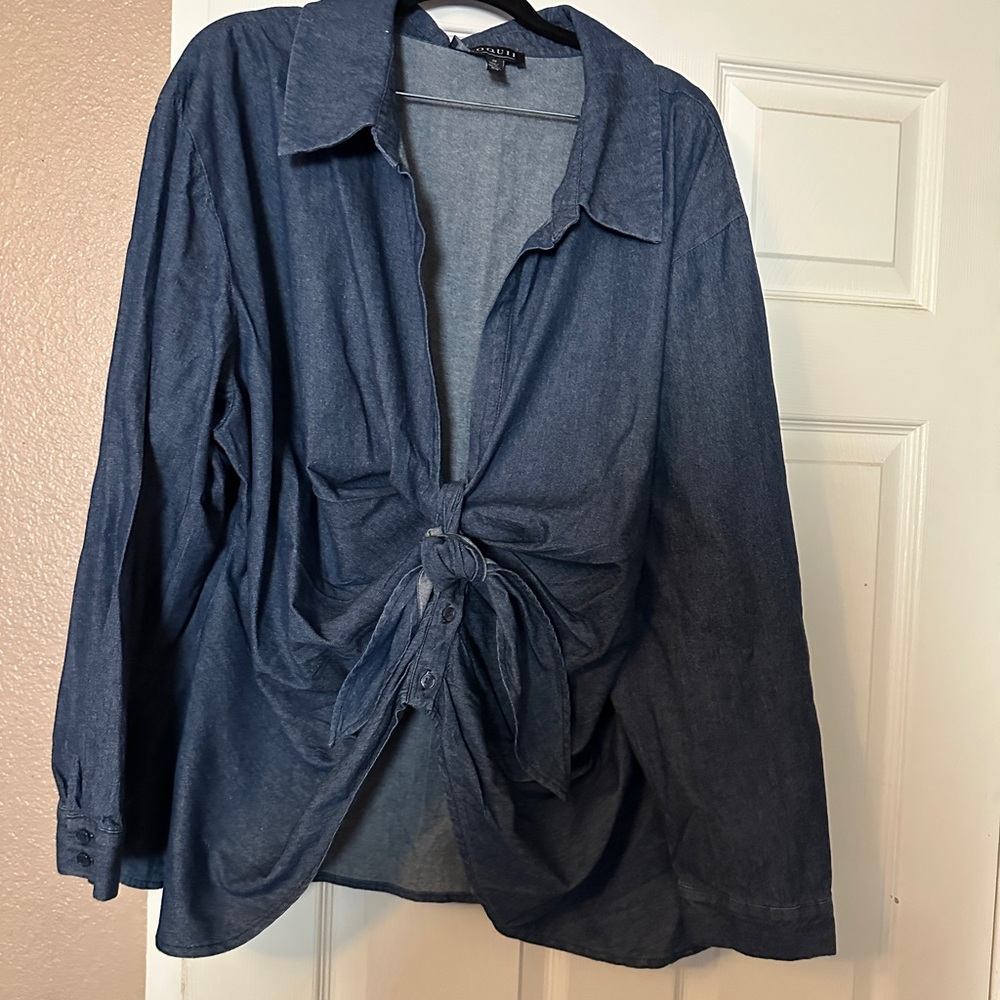 Eloquii Blue Tie-Front Blouse
